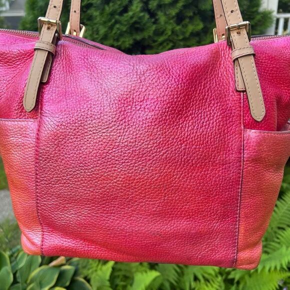 Michael Kors Jet Set Shoulder Tote Bag Hand Painted Metallic Sunrise Red Multi - Picture 3 of 15